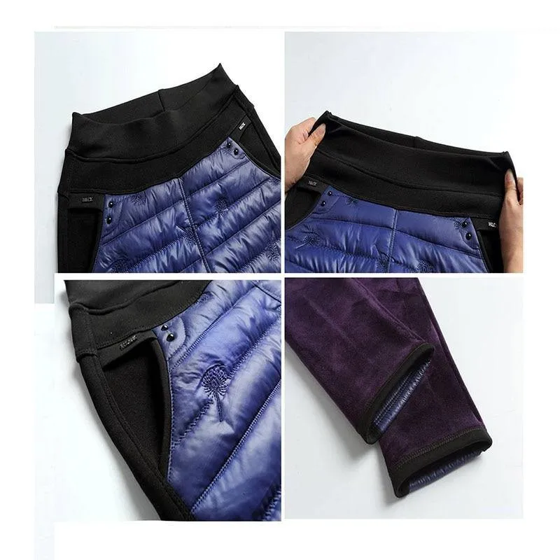 Winter Snow Ski Trousers Woman Thick Fashion Embroidery Straight Pants Down Cotton Velvet Trousers Sweatpants.