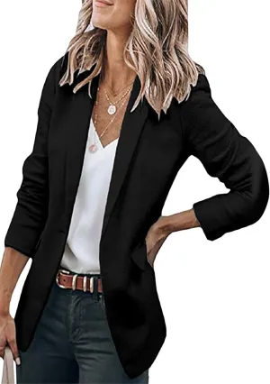 WIWIQS Women's Long Sleeve Open Front Blazer Lapel Work Office Casual Suit Solid Color Comfy Blazers