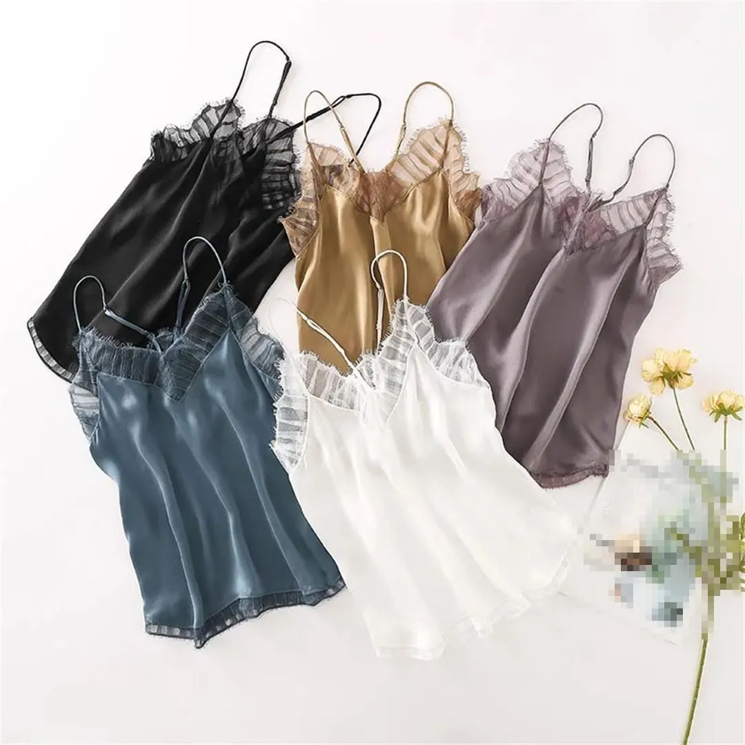 Women Camisole Tank Top Tanks Vest V Neck Soft Lace Vest