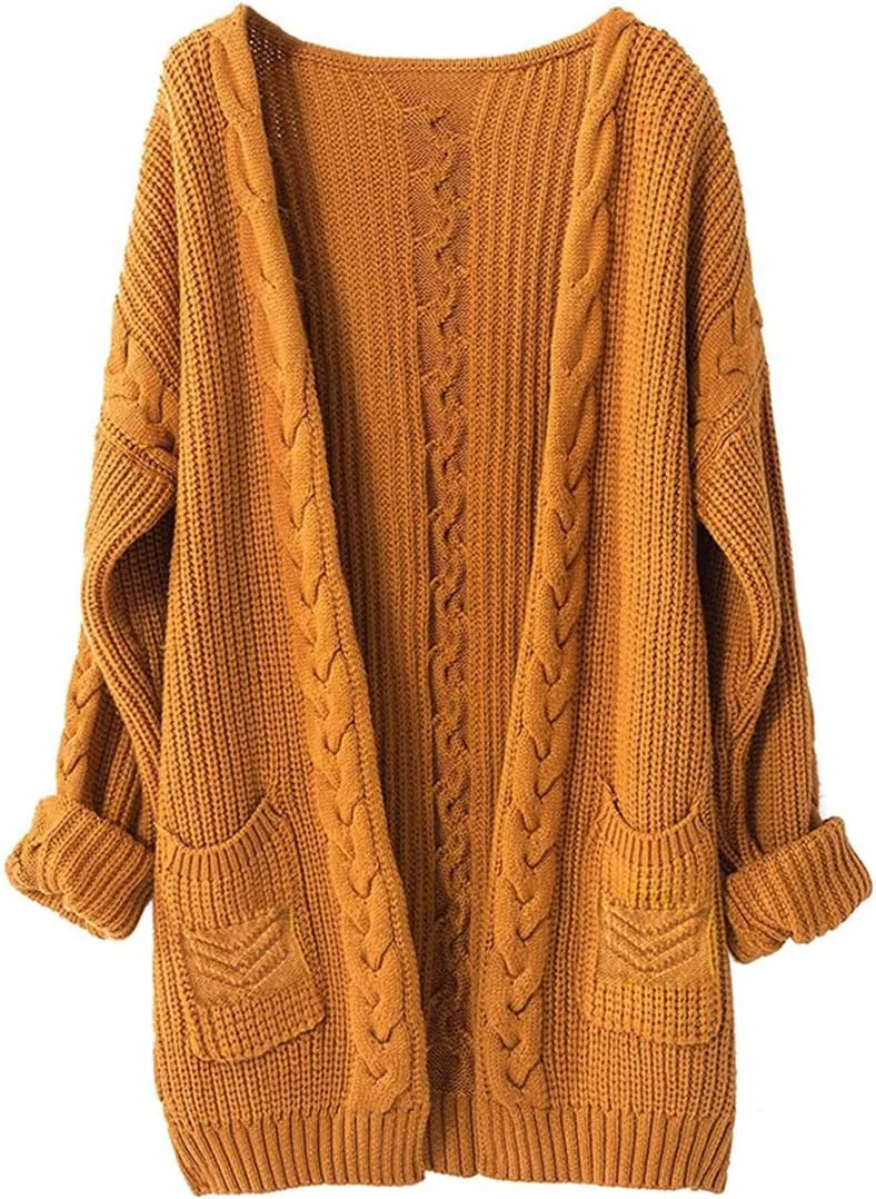 Women Cashmere Sweater Wool Thick Warm Soft Knit Cable Vintage Oversized Long Cardigan Long Sweater