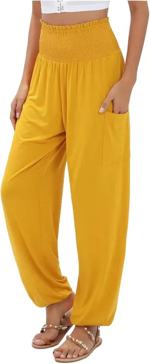 Women Cotton Linen Summer Tie Knot Palazzo Pants Elastic Waist Lounge Pants Plus Size Pants Office