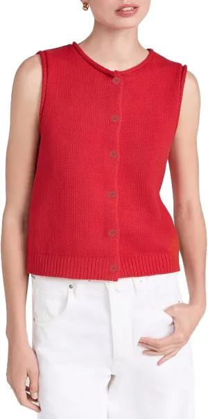 Women Knit Sweater Vest Lightweight Button Down Crew Neck Slim Fitted Sleeveless Cardigan Crop Tank Tops