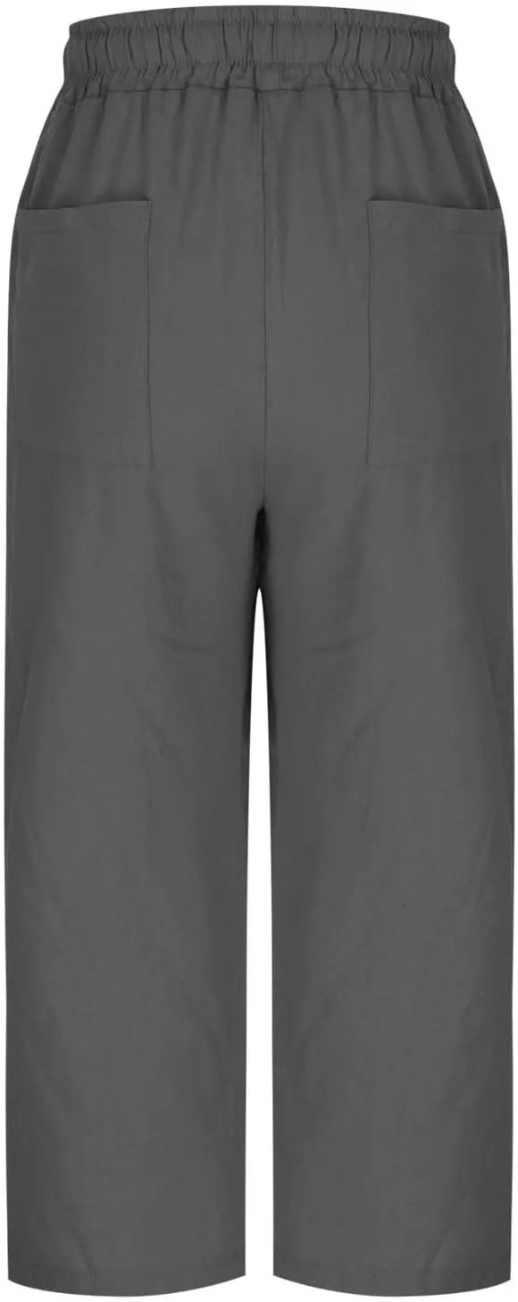 Women Linen Pants 2025 Summer Casual Loose Wide Leg Palazzo Pants Pockets Smocked High Waist Trousers Capris