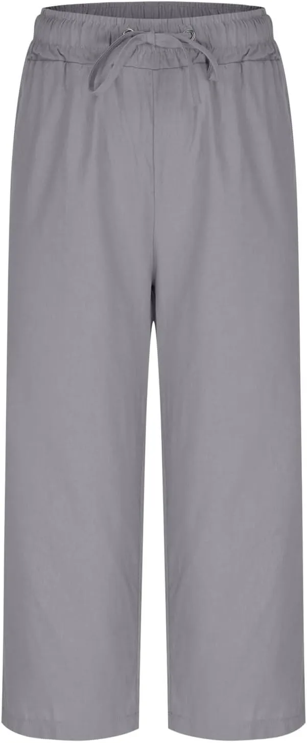 Women Linen Pants 2025 Summer Casual Loose Wide Leg Palazzo Pants Pockets Smocked High Waist Trousers Capris