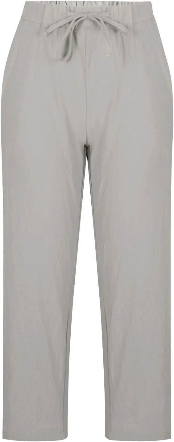 Women Linen Pants Capri Lightweight Spring Summer Pants for Beach Elastic Drawstring Wide Leg Trousers with Pockets