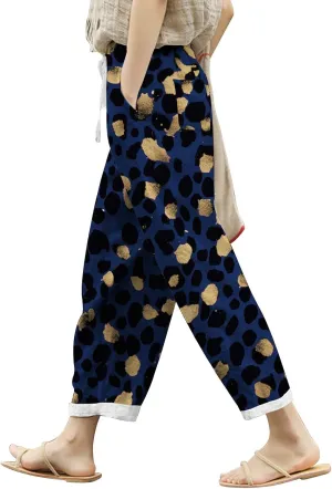 Women Linen Pants Flowy Wide Leg Palazzo Pant High Waisted Drawstring Casual Pants Loose Lounge Beach Trousers