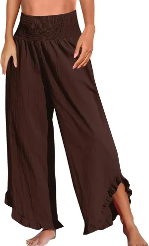 Women Linen Pants Summer Boho Wide Leg High Waist Casual Lounge Palazzo Pants 2025 Beach Travel Vacation Outfits