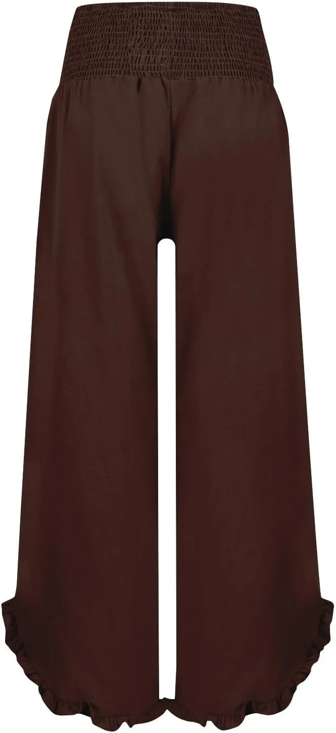 Women Linen Pants Summer Boho Wide Leg High Waist Casual Lounge Palazzo Pants 2025 Beach Travel Vacation Outfits