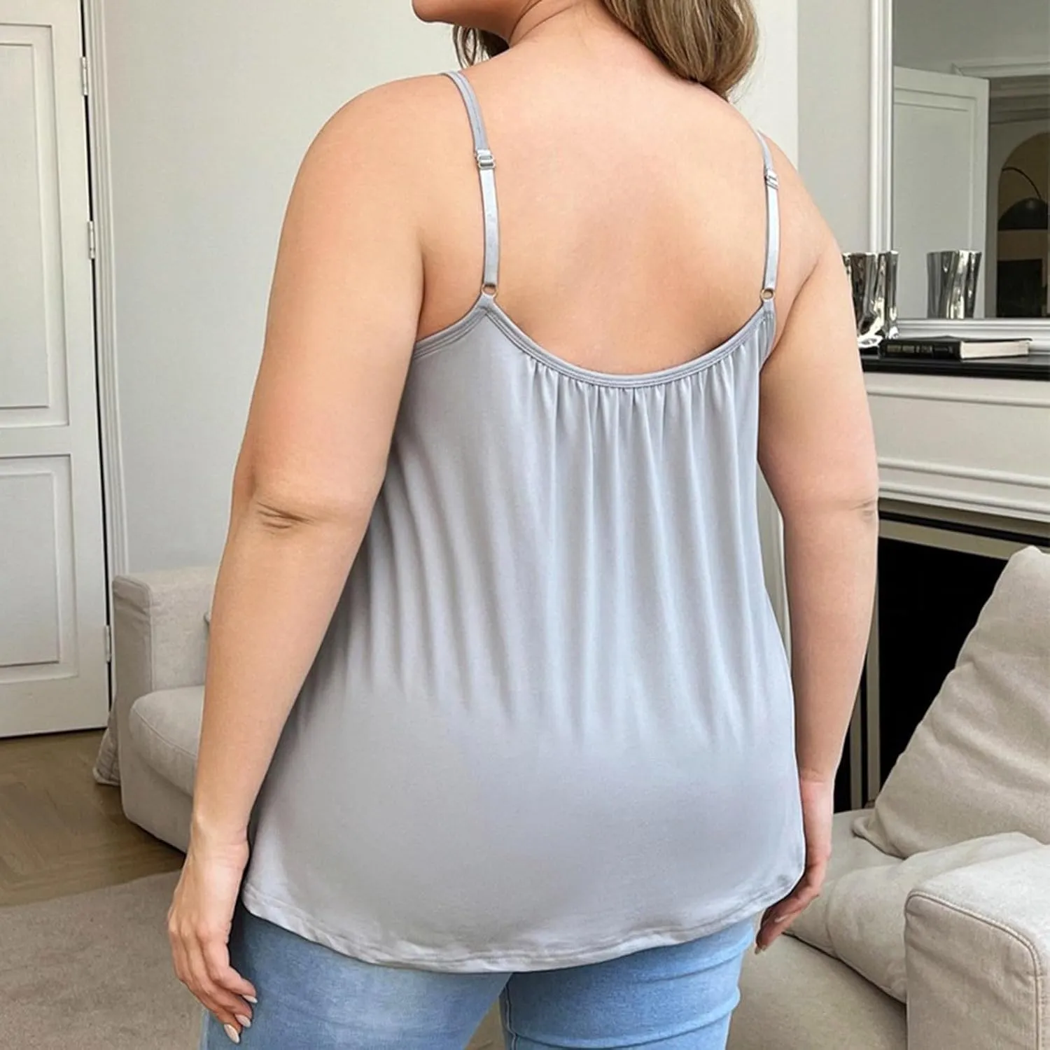 Women Oversized Cami Tops with Built in Bra Summer Thin Spaghetti Strap Camisole Casual Sleeveless Flowy Basic Tops