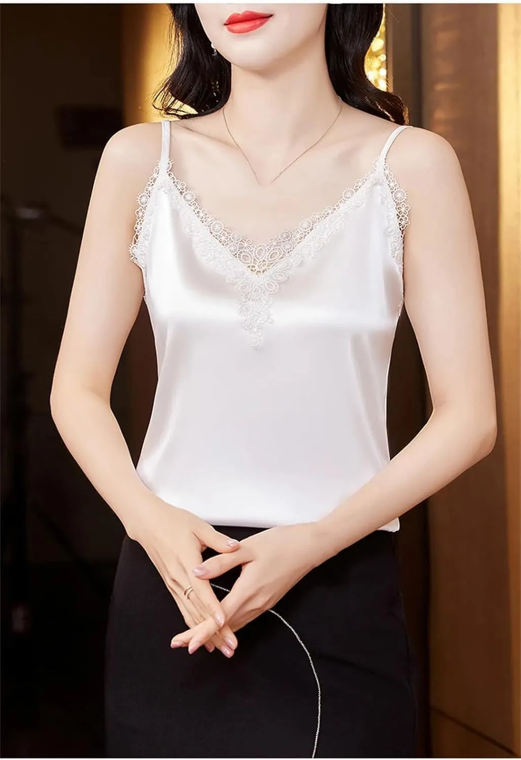 Women Satin Camisole Top with Embroidered Patchwork Sleeveless Design for Summer