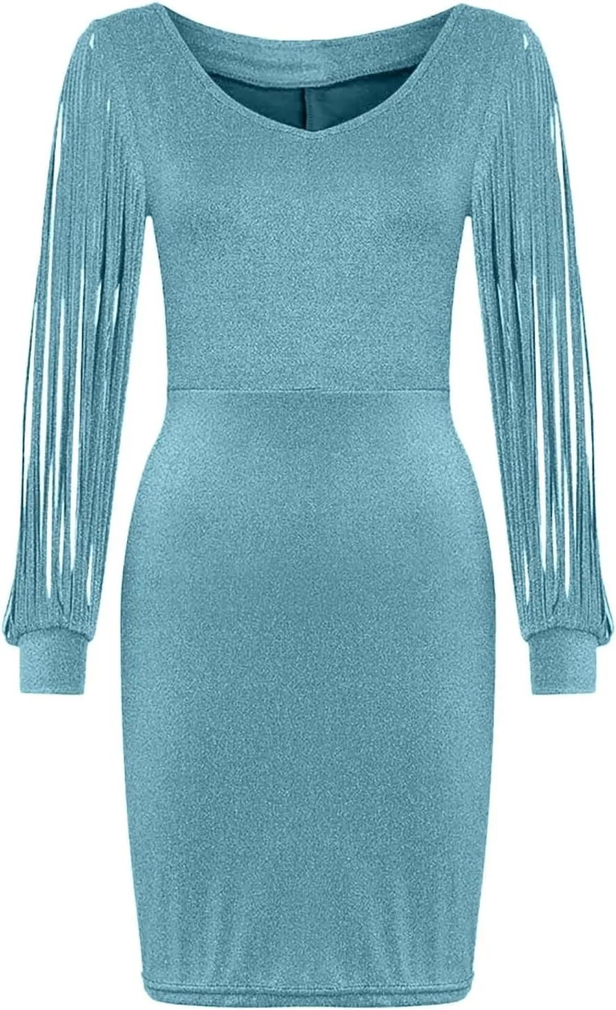 Women Sequin Bodycon Midi Dress Elegant Long Sleeve Cutout Party Evening Gown Formal Dresses