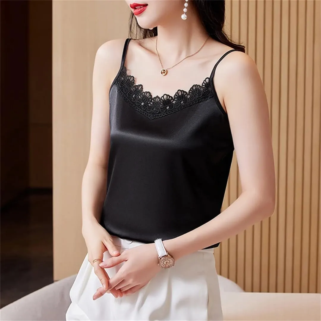 Women Sexy Lace Patchwork Tank Top Summer Sleeveless Camisole Fashion Camis Shirt