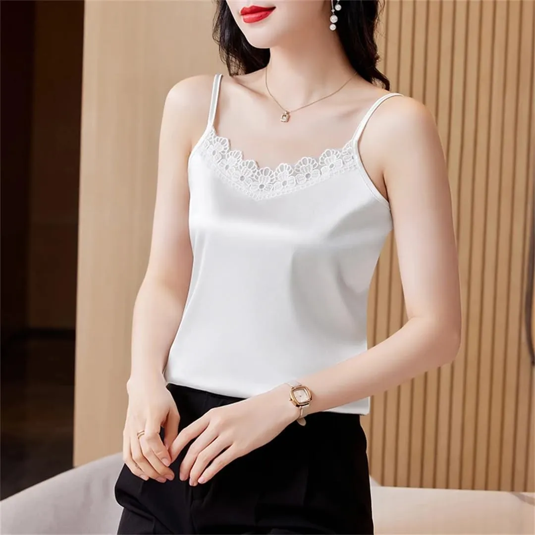 Women Sexy Lace Patchwork Tank Top Summer Sleeveless Camisole Fashion Camis Shirt