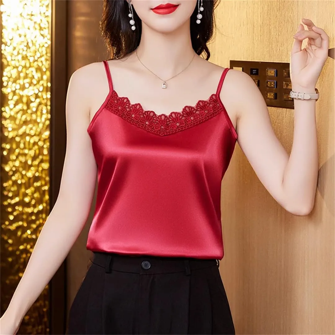 Women Sexy Lace Patchwork Tank Top Summer Sleeveless Camisole Fashion Camis Shirt
