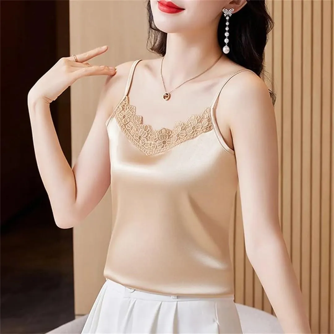 Women Sexy Lace Patchwork Tank Top Summer Sleeveless Camisole Fashion Camis Shirt