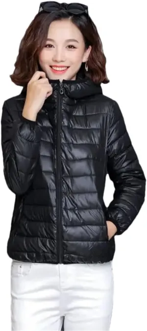 Women Short Cotton-Padded Jacket Down Cotton Coat Light Thin Quilted Lattice Parkas Tops Coats Black XXL