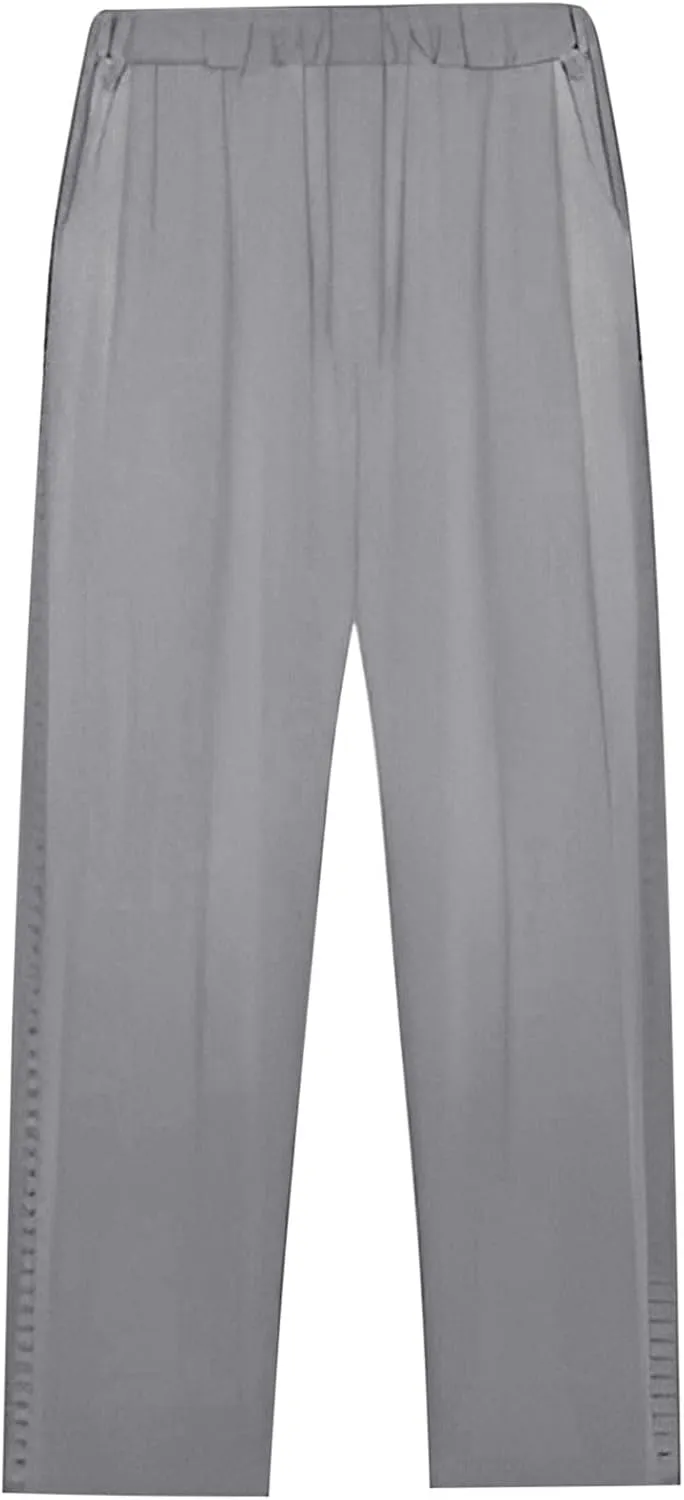Women Solid Cotton Linen Straight Pants Drawstring Lightweight Elastic Pant Loose Trousers for Summer Outdoor Trip