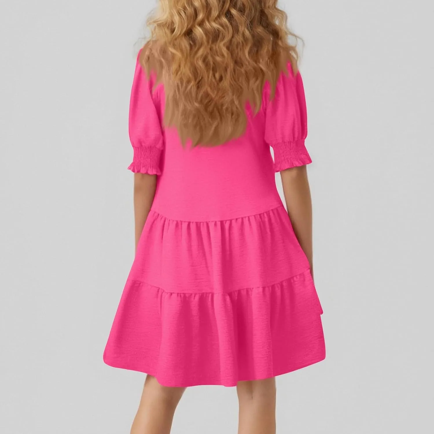 Women Summer Dresses 2025 Casual Lapel Collared V Neck Mid Sleeved Pleated Midi Dresses Short Sleeve Solid Dresses