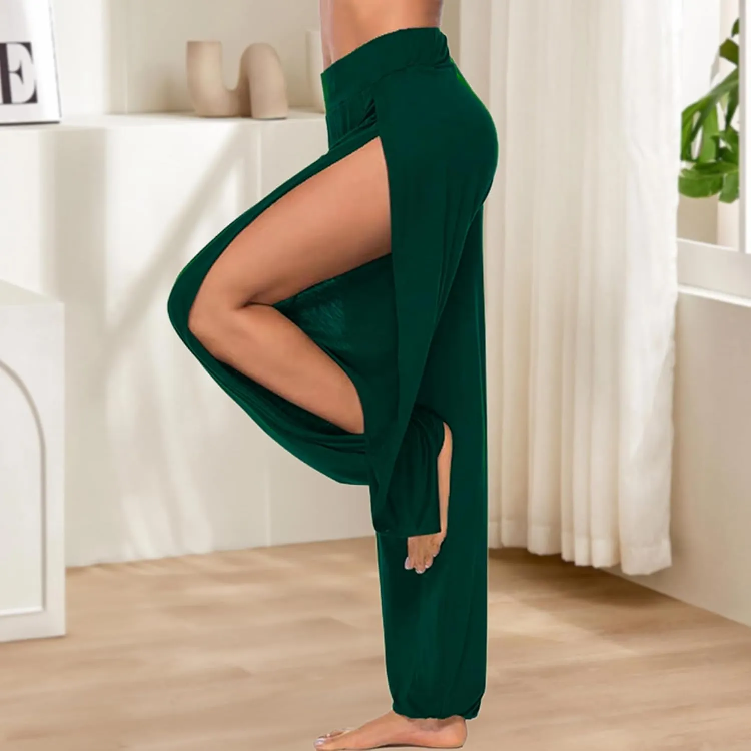 Women Summer Harem High Split Hem Leg Silt Pants Flowy Yoga Pant for Women Casual Beach Hippie Dance Pants