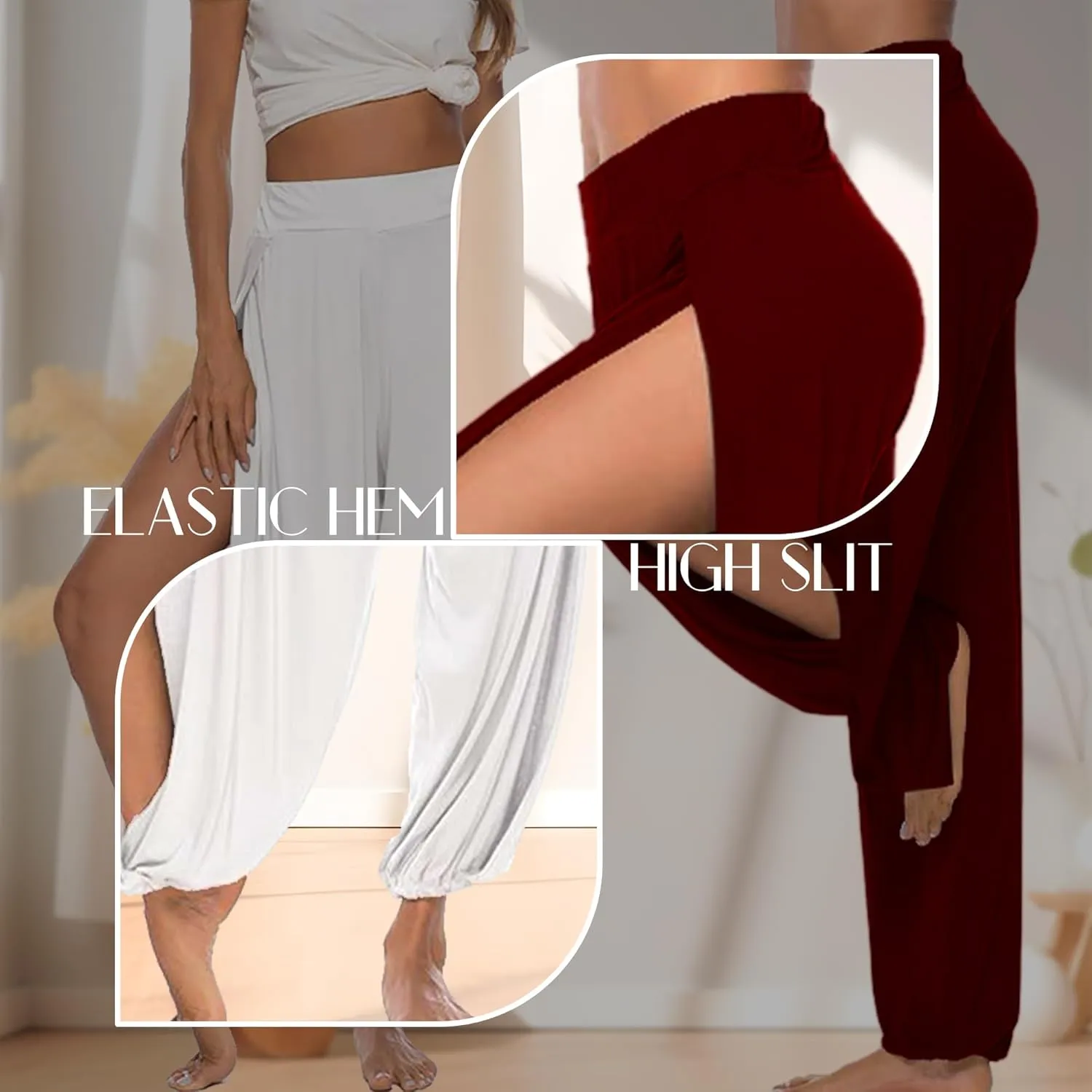 Women Summer Harem High Split Hem Leg Silt Pants Flowy Yoga Pant for Women Casual Beach Hippie Dance Pants
