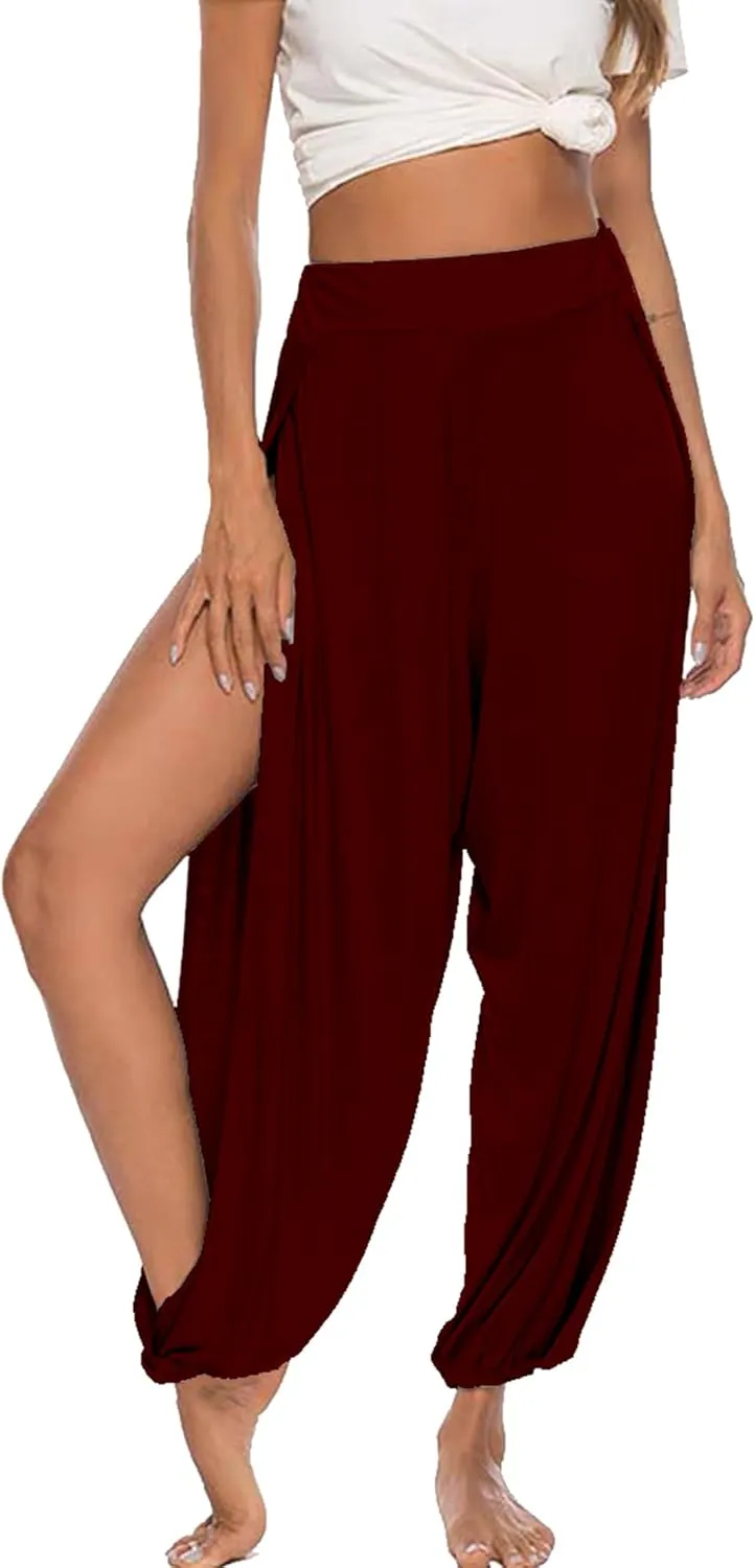 Women Summer Harem High Split Hem Leg Silt Pants Flowy Yoga Pant for Women Casual Beach Hippie Dance Pants