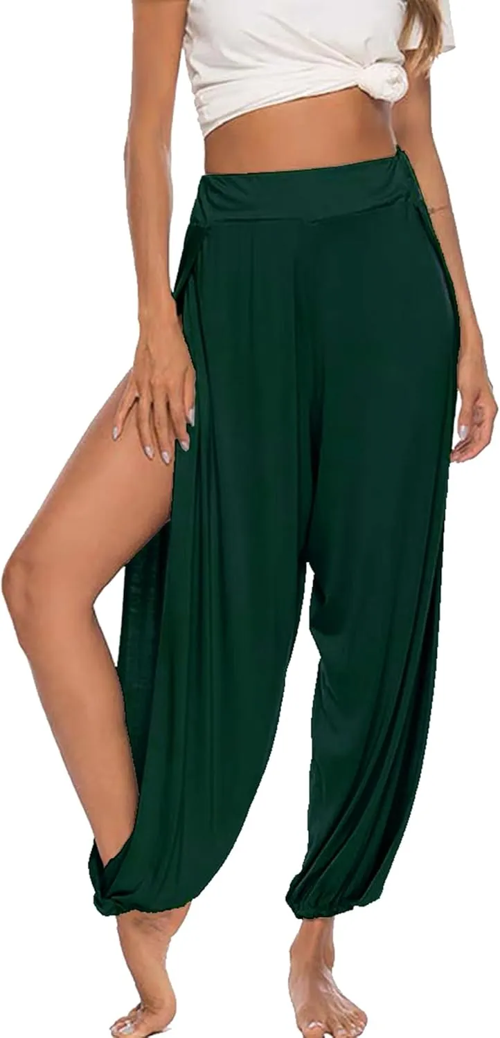 Women Summer Harem High Split Hem Leg Silt Pants Flowy Yoga Pant for Women Casual Beach Hippie Dance Pants