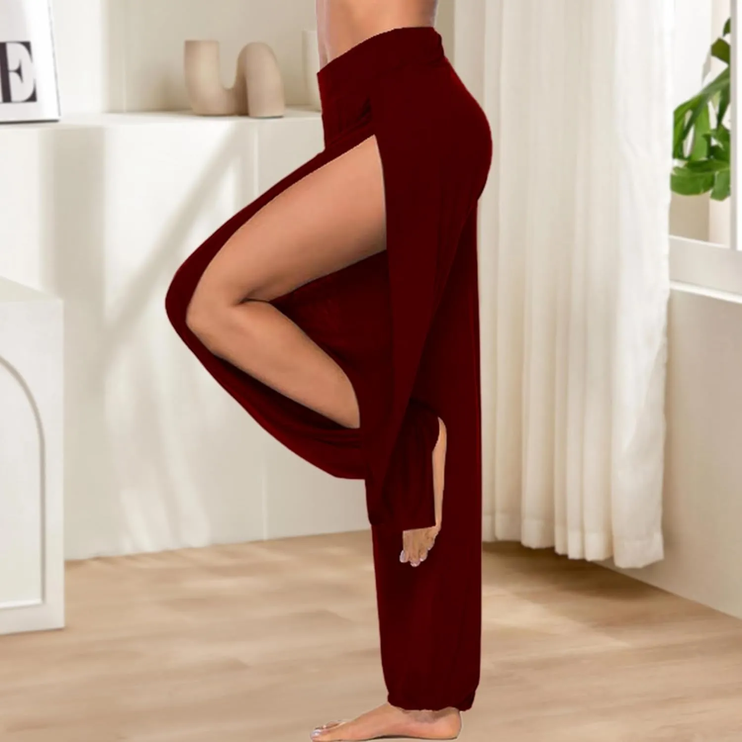 Women Summer Harem High Split Hem Leg Silt Pants Flowy Yoga Pant for Women Casual Beach Hippie Dance Pants