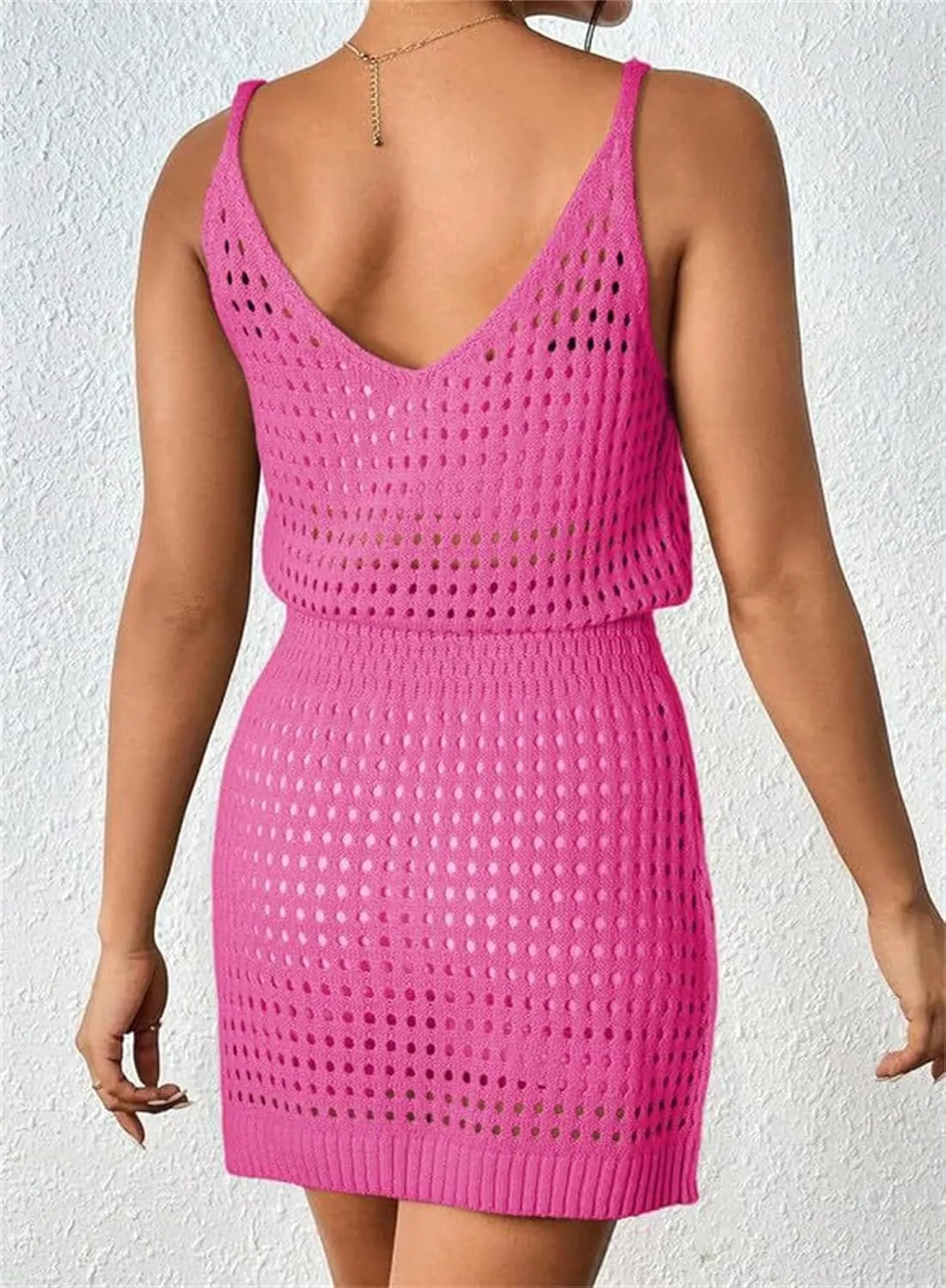 Women Swimsuit Cover Up Summer Crochet Hollow Out Knit Beach Dress Vacation Mini Dress Bikini Beachwear