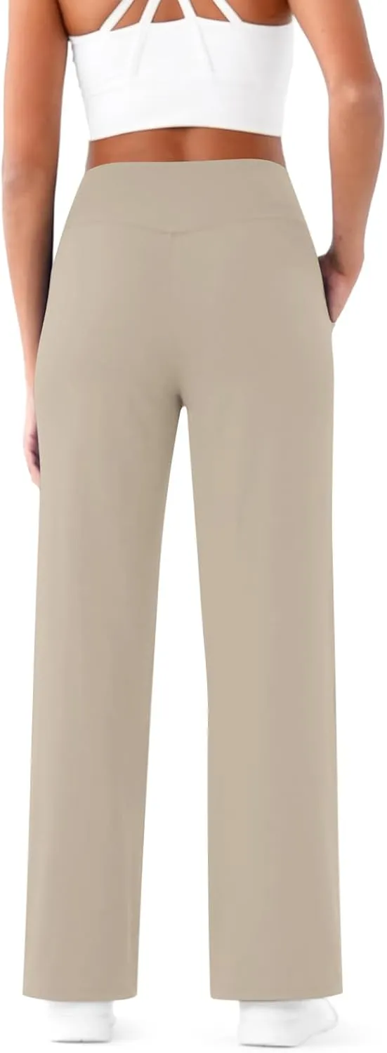 Women Wide Leg Yoga Pants Crossover Yoga Pants with Pockets Tummy Control Flare Leggings Lounge Athletic Pants