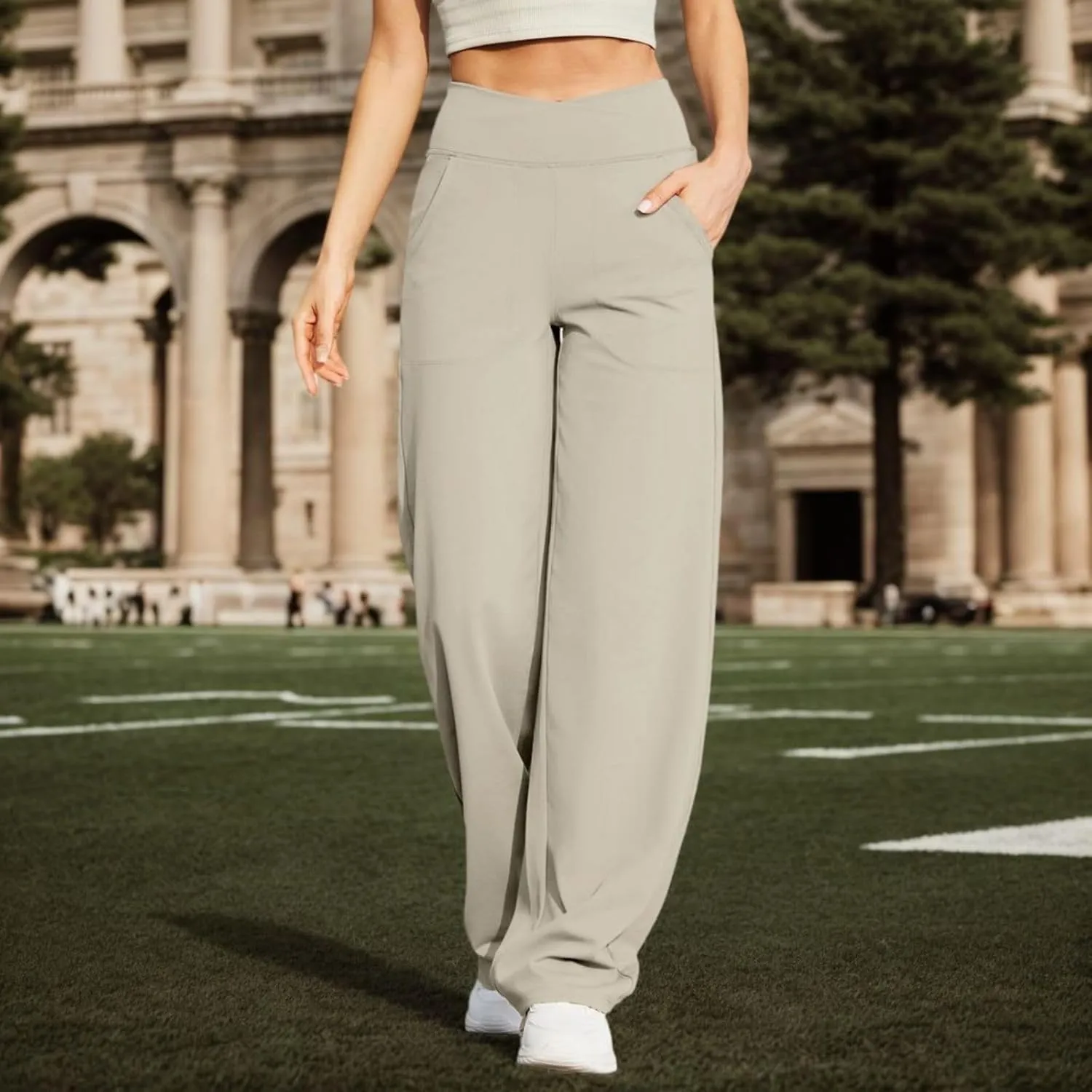 Women Wide Leg Yoga Pants Crossover Yoga Pants with Pockets Tummy Control Flare Leggings Lounge Athletic Pants