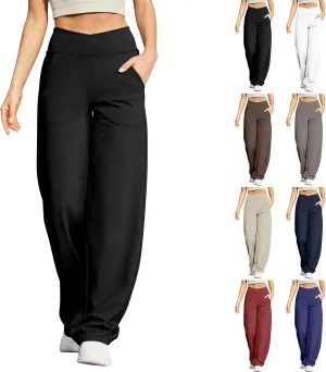 Women Wide Leg Yoga Pants Crossover Yoga Pants with Pockets Tummy Control Flare Leggings Lounge Athletic Pants