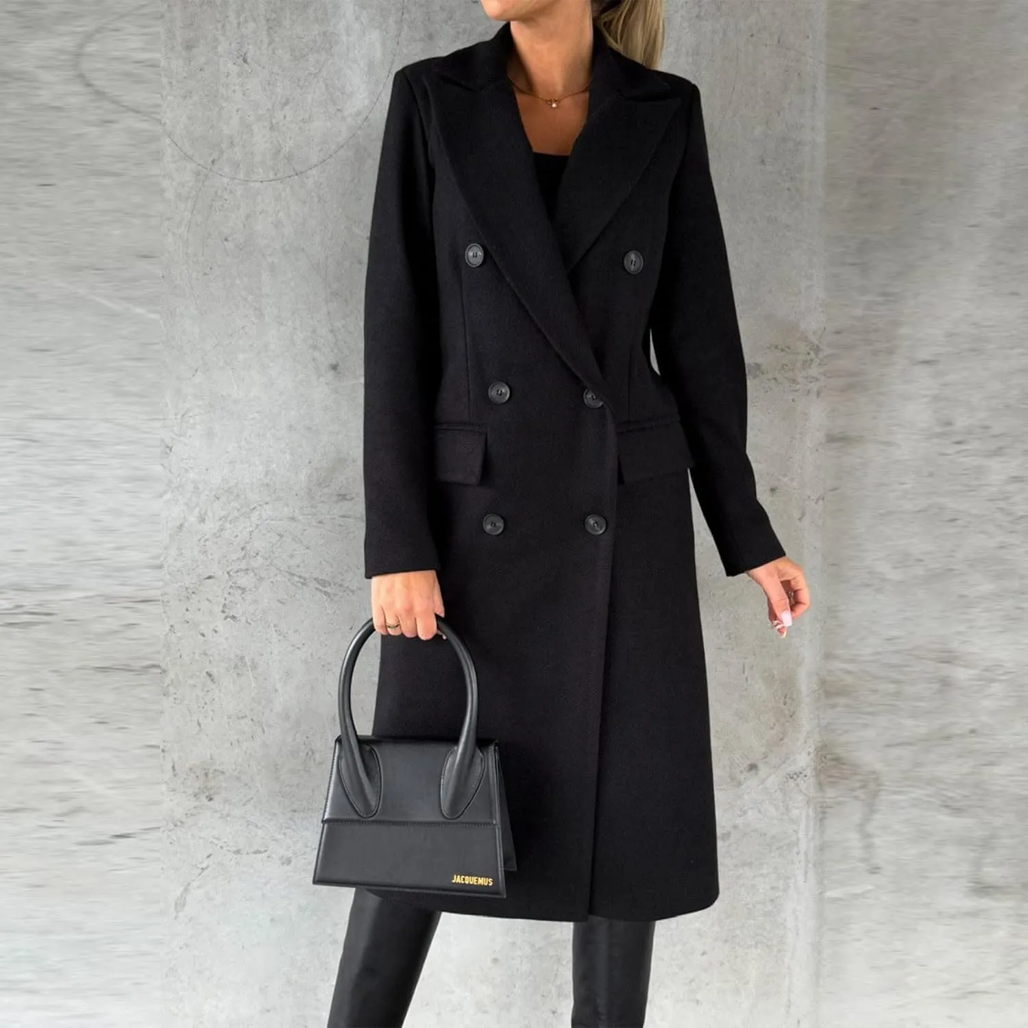 Women Winter Wool Blend Mid-Long Pea Coats Notch Lapel Trench Coat Double-Breasted Jacket Outwear Fashion Overcoats