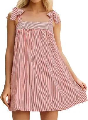 Women Y2K Tie Shoulder Mini Dress Square Neck Floral Ruffle Flowy Babydoll Dress Summer Bow Strap Boho Short Dresses