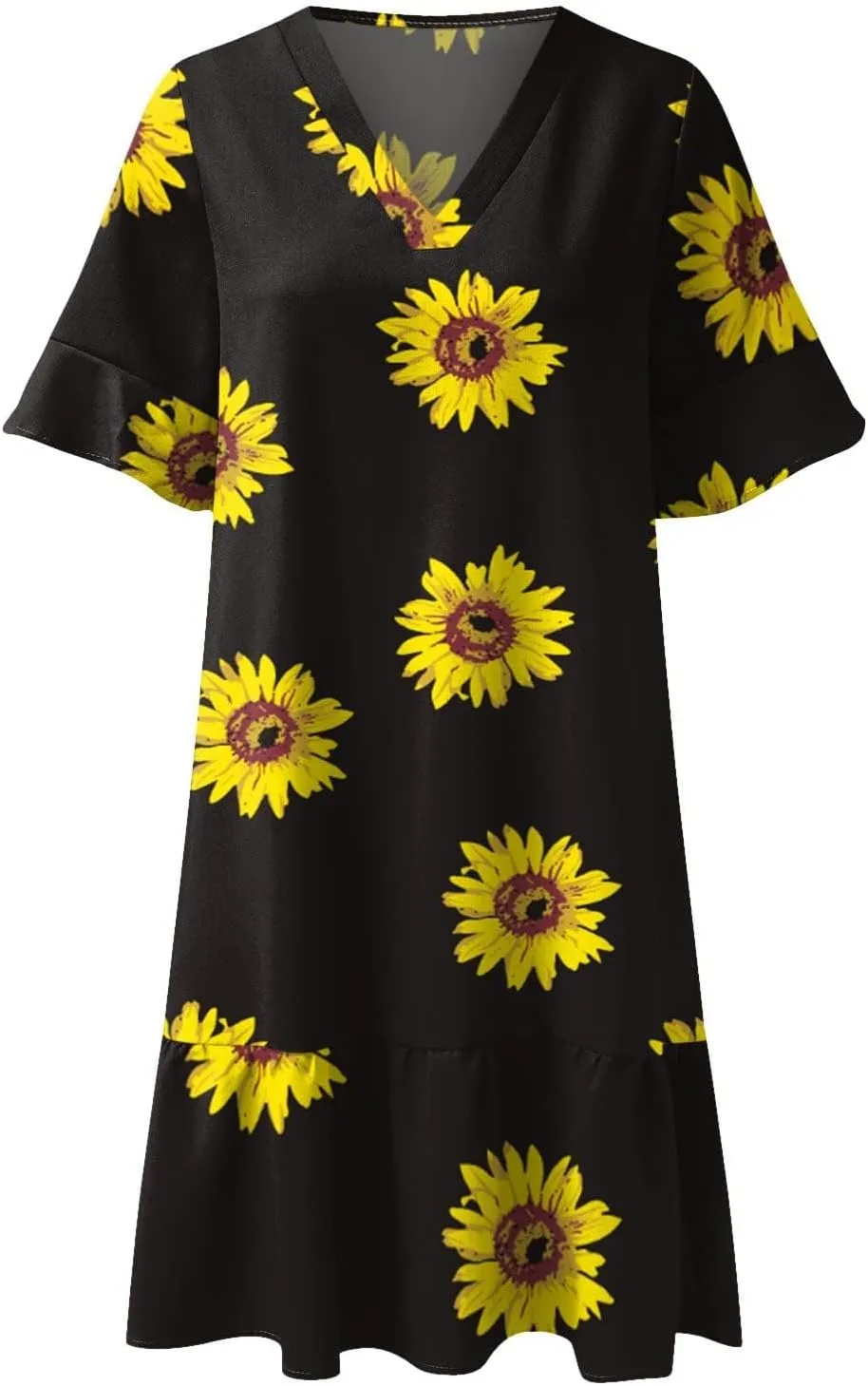 Womens 2024 Boho Loose Swing Midi Dresses Short Sleeve V Neck Ruffle Summer Dress Beach Party Sundress