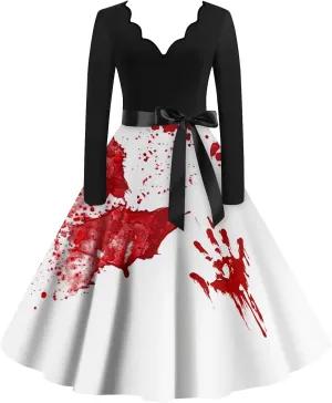 Womens 2024 Casual Long Sleeve Plus Size Fashion Loose Halloween Graphic Printed Vintage Dresses