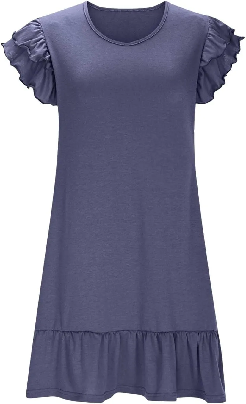 Womens 2025 Summer Dress Ruffle Sleeve V Neck Mini Dresses Fashion Casual Flowy Tiered Boho Beach Vacation Sundress