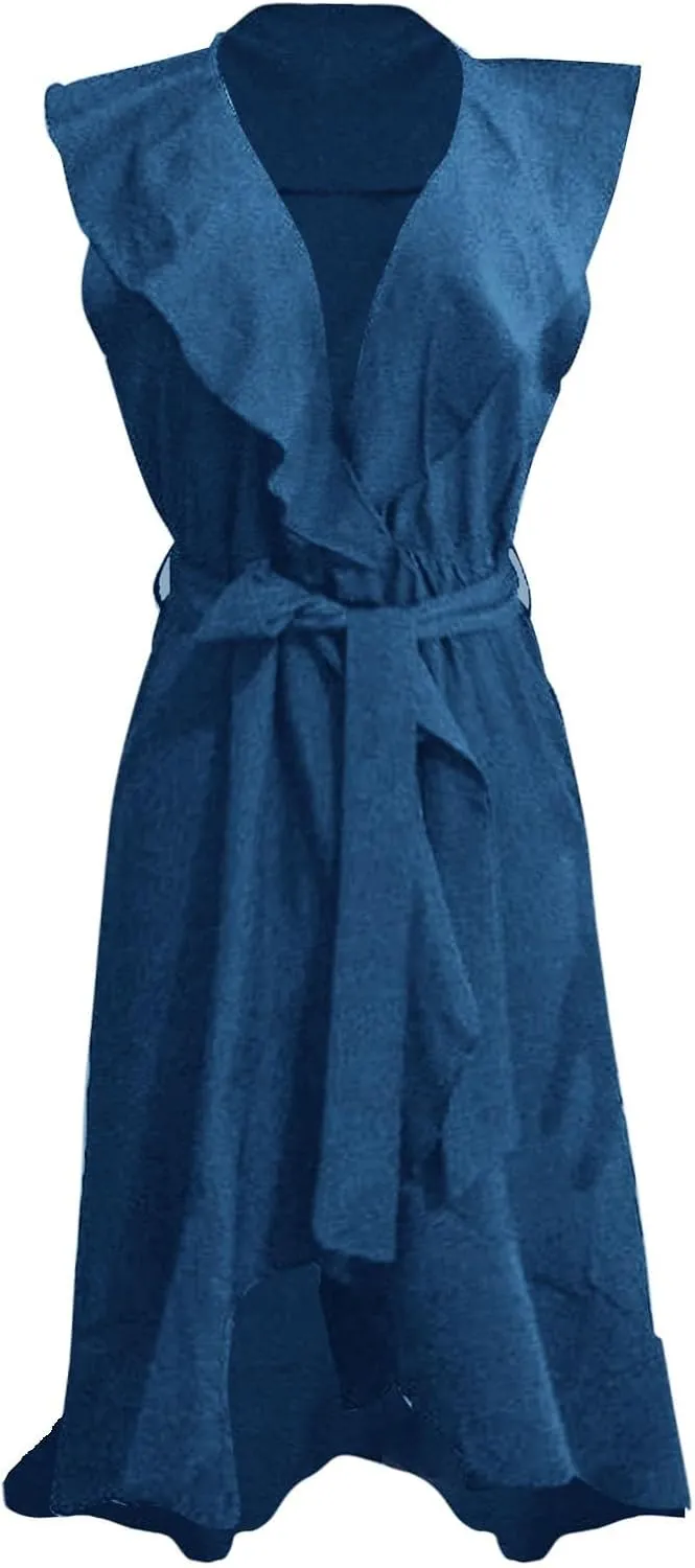 Women's 2025 Summer Wrap Midi Dress Casual Boho Deep V Neck Cocktail Dress Short Sleeve Ruffle Hem Split Beach Long Dresses