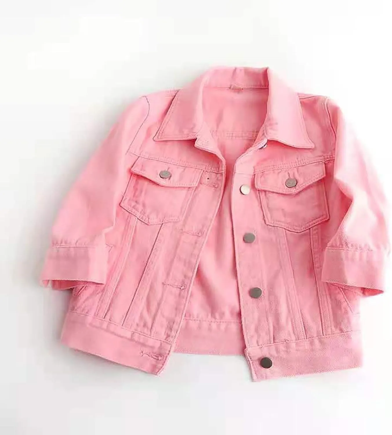 Womens 3/4 Sleeve Short Denim Jacket Plus Size, Basic Lapel Button Down Cropped Casual Jean Jackets Trucker Coats