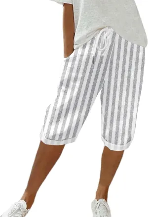Womens Capris for Summer Pants Ladies Loose Drawstring Casual Solid Color Shorts High Waisted Drawstring Lounge Pants