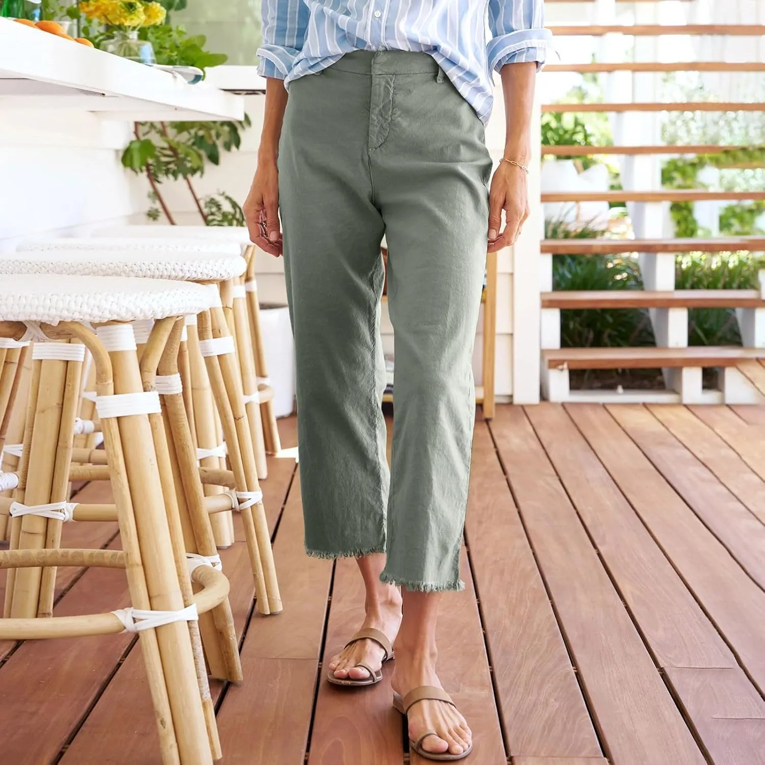 Womens Cargo Pants, Plaid Peasant Pants Linen Casual Straight Leg 2025 Loose