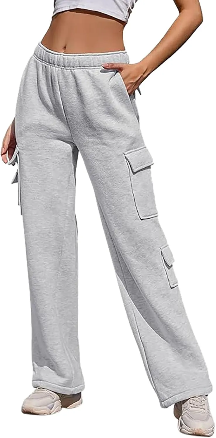 Womens Cargo Sweatpants High Waisted Drawstring Baggy Joggers Pants Straight Leg Casual Track Pant Trousers 2025