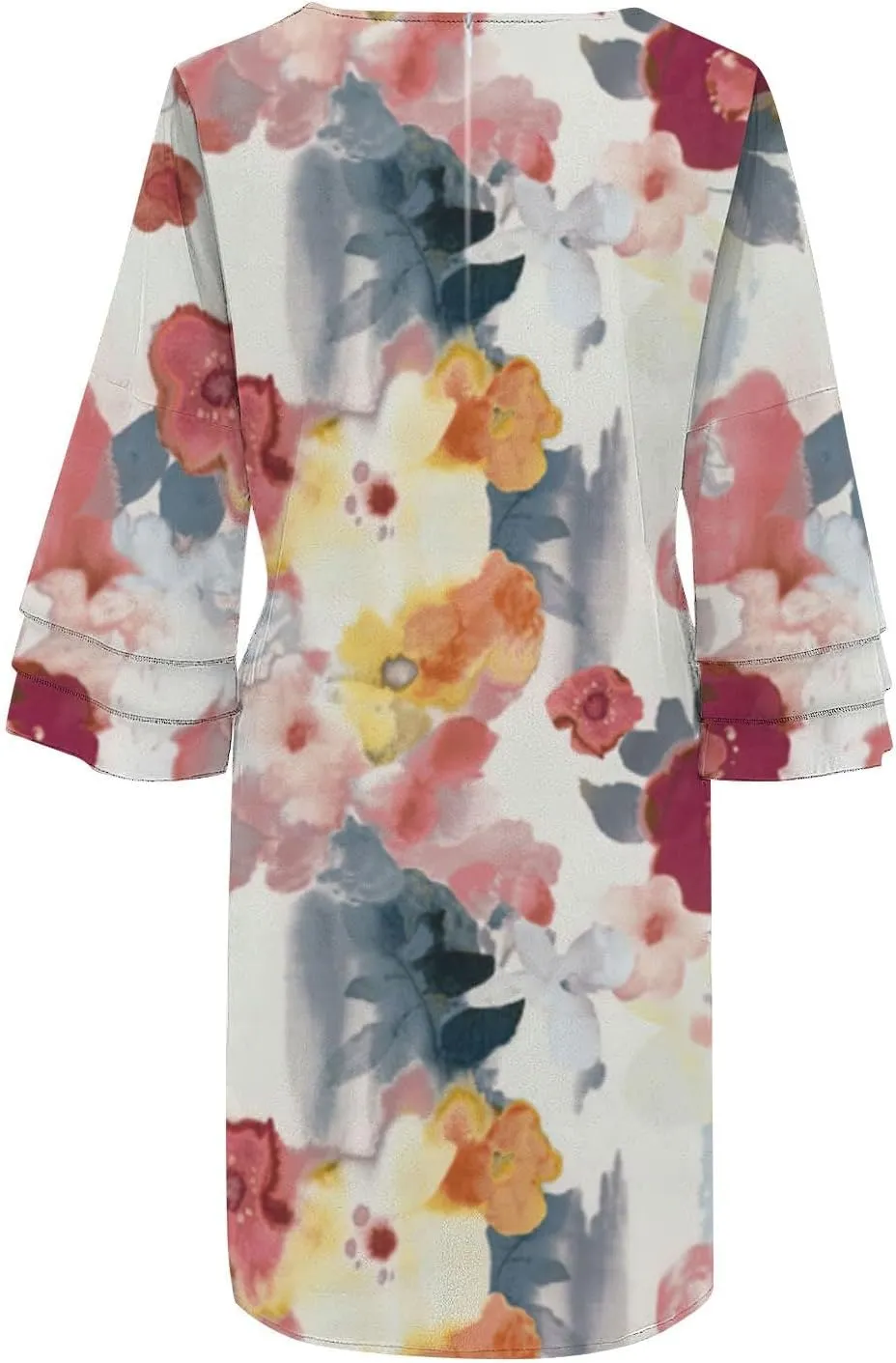 Women's Casual Boho Dress 2025 Spring Summer Loose V Neck 3/4 Bell Sleeve Flowy Beach Vacation Dresses