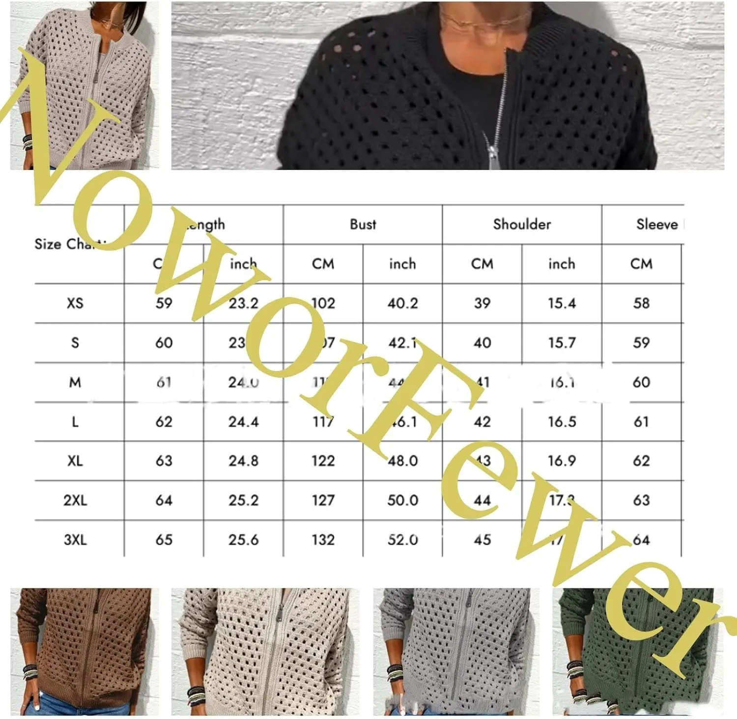 Women's Casual Hollow Knitwear Zipper Jacket,Crochet Jackets for Women Open Front Long Sleeve Cardigan Sweater