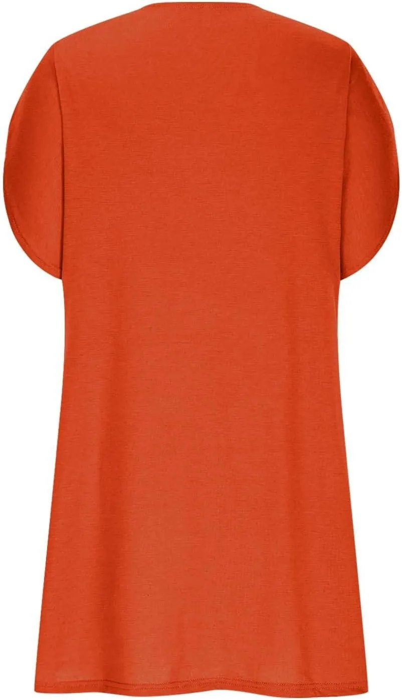 Womens Casual Midi Dress V Neck Short Sleeve Shirt Dress Solid Color Tunic Sundress Summer Beach Outfits Clothes