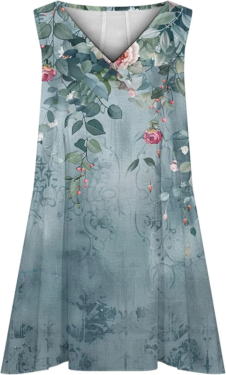 Women's Casual Summer Sundress 2025 Fashion V Neck Short Dress Graphic Print Sleeveless A Line Mini Dress with Pocket