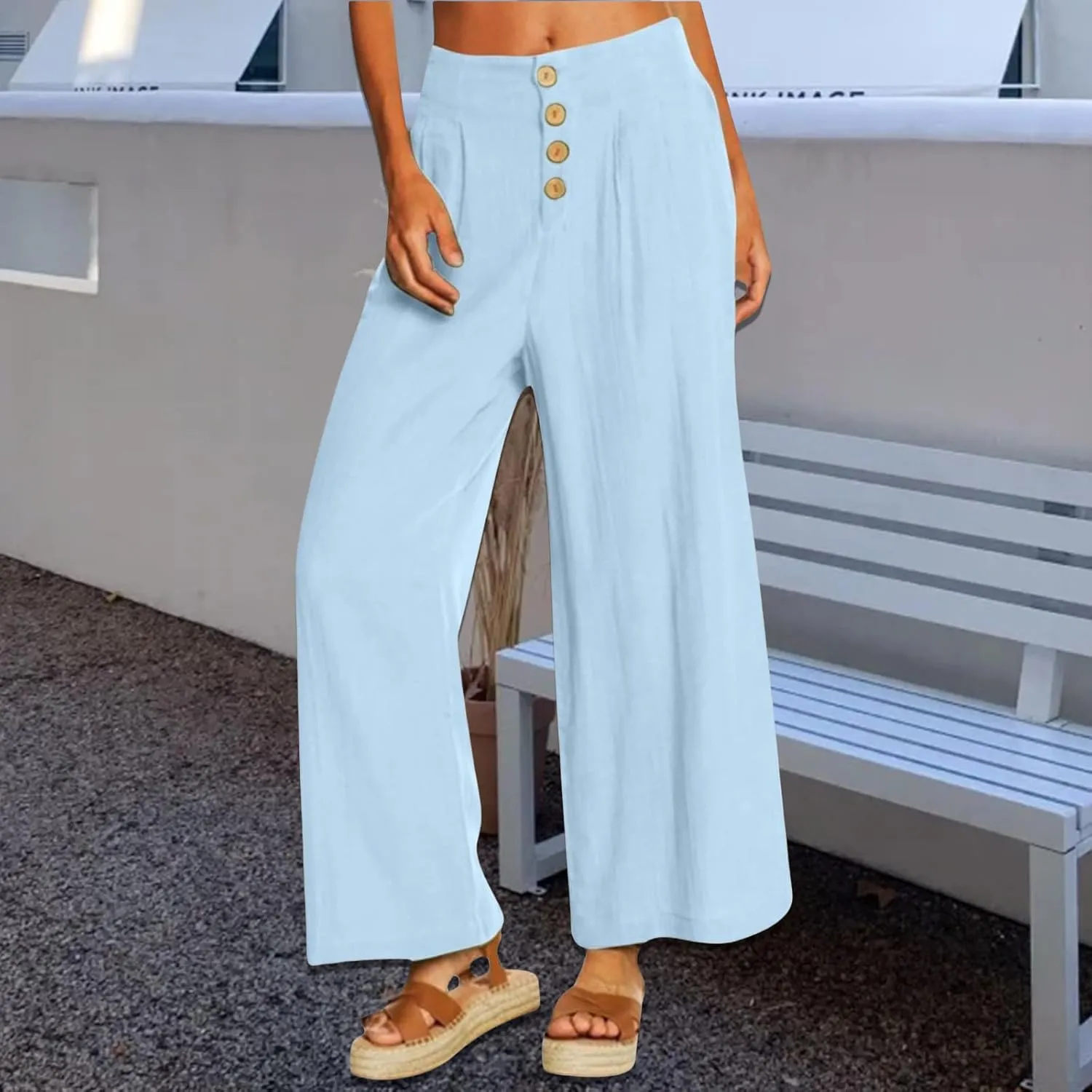Women's Casual Wide Leg Pants Summer Palazzo Linen High Waist Business Work Trousers Long Lounge Pants