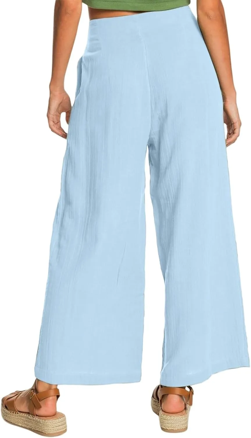 Women's Casual Wide Leg Pants Summer Palazzo Linen High Waist Business Work Trousers Long Lounge Pants
