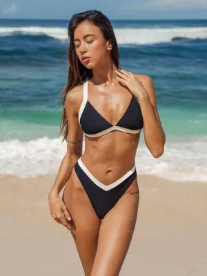 Women's cheecky Contrast Trim Triangle Bikini Set Sexy Bikini Top & Bottom