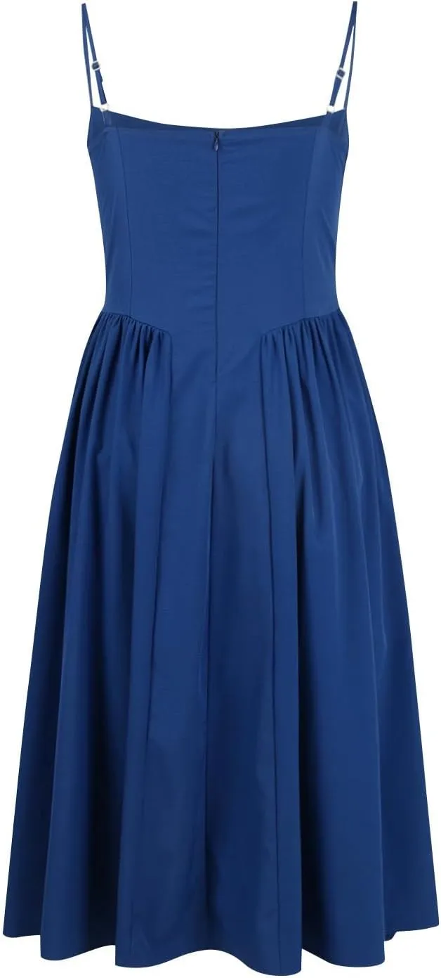 Womens Corset Dress Spaghetti Strap Bustier Midi Dress Pleated Hem Elegant Low Cut Prom Dresses with Pockets