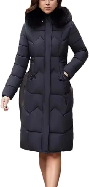 Women's Cotton Jacket Winter Long Thicken Fur Collor Parka Coats Hooded Slimming Padded Jacket